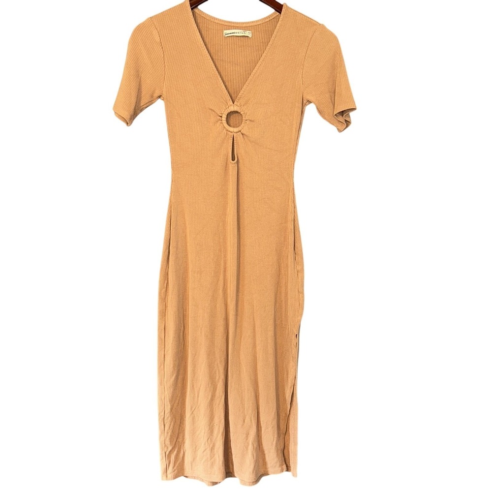 Abercrombie & Fitch Y2K Dress Womens XS Petite Beige Ribbed Midi Gypsy Festival